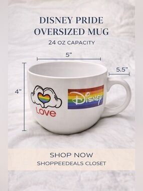 Disney Rainbow Pride Love Mug Oversized Coffee Cup 24oz